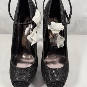 Breckelles Black Sparkle Peep-Toe Heels